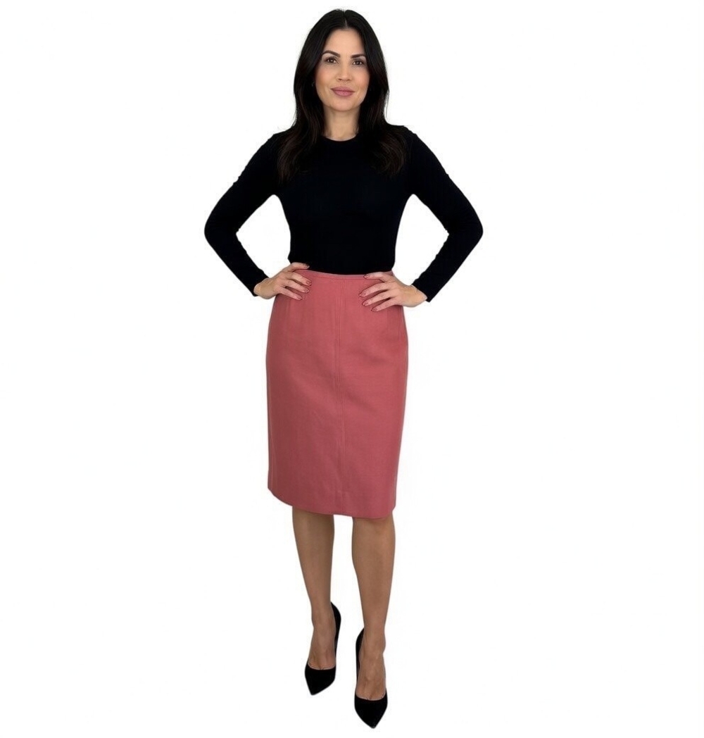 Dana Buchman Dusty Red Silk Rayon Wool Blend Knee Length Pencil Skirt Sz 10 VG